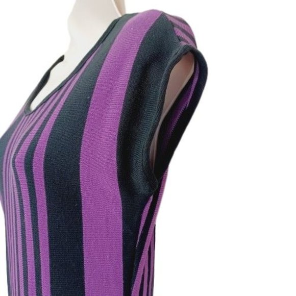 AB Studio Top Womens Large Black-Purple Sleeveless Knit Blouse Striped Crew Neck - Picture 6 of 11
